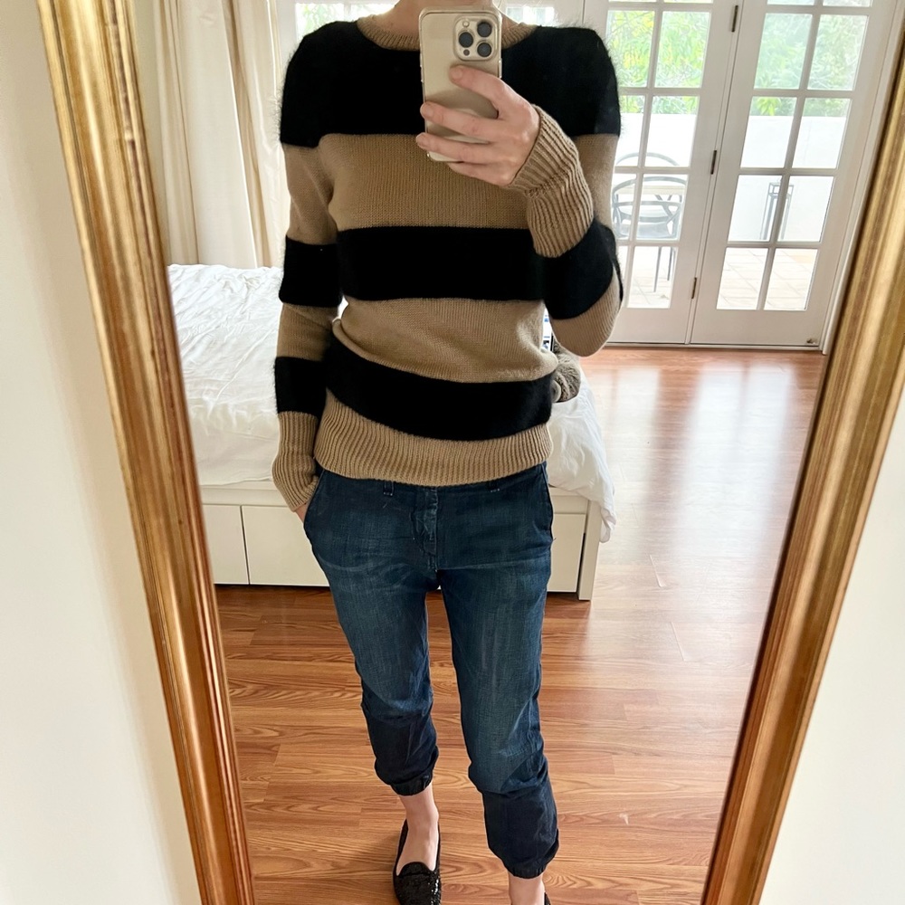 Iris & Ink Striped Sweater — Black & Beige, M - Picture 8 of 11